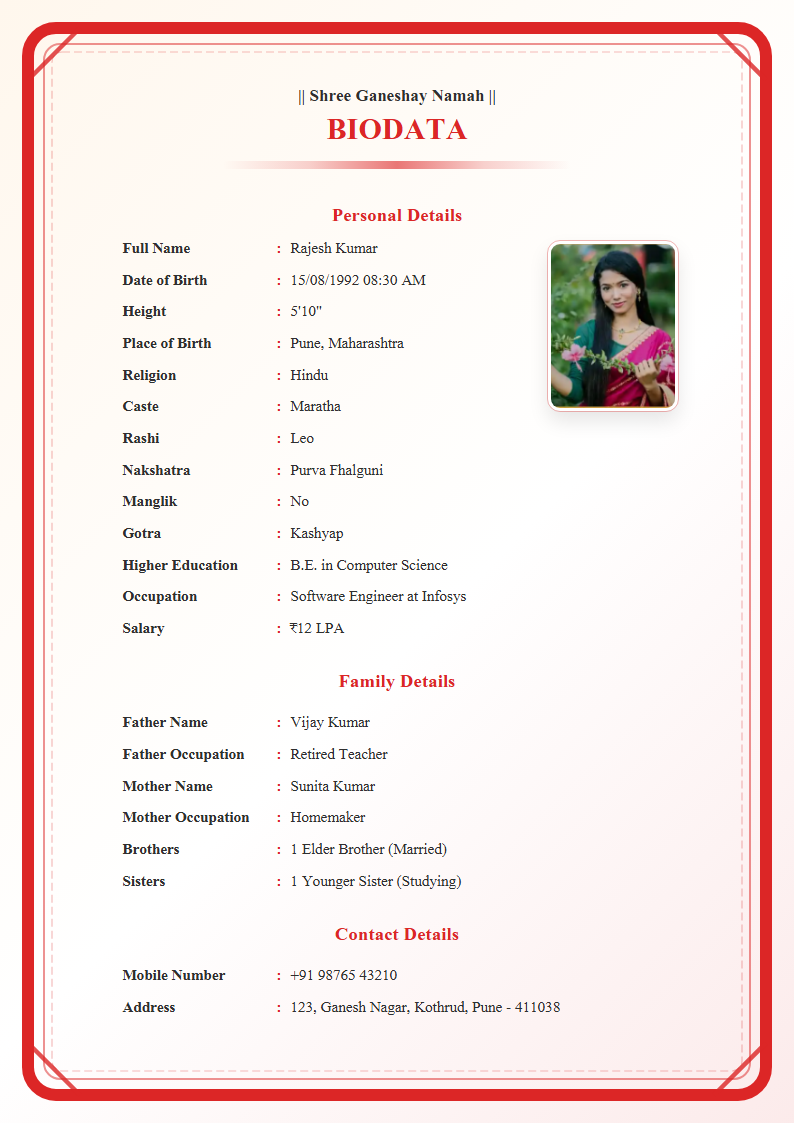 Bold Crimson English Marriage Biodata Format