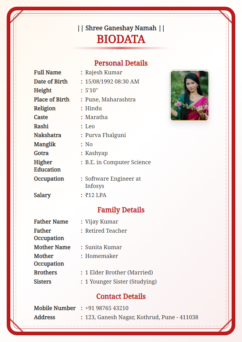 Royal Red English Marriage Biodata Format