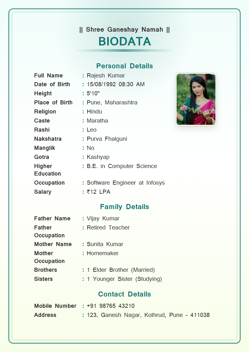 Buddhist Peace English Marriage Biodata Format