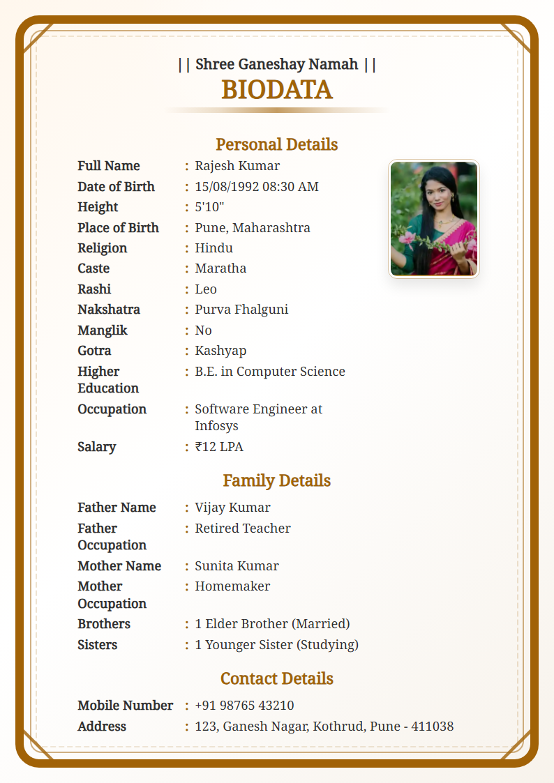 Royal Gold English Marriage Biodata Format
