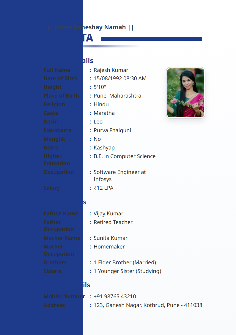 Navy Executive English Marriage Biodata Format
