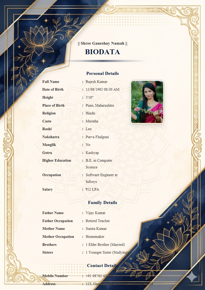 Golden Mandala English Marriage Biodata Format