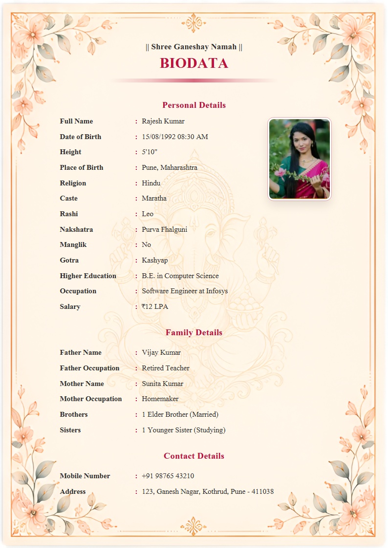 Premium Design 12 English Marriage Biodata Format