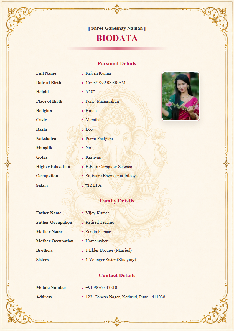 Premium Design 16 English Marriage Biodata Format
