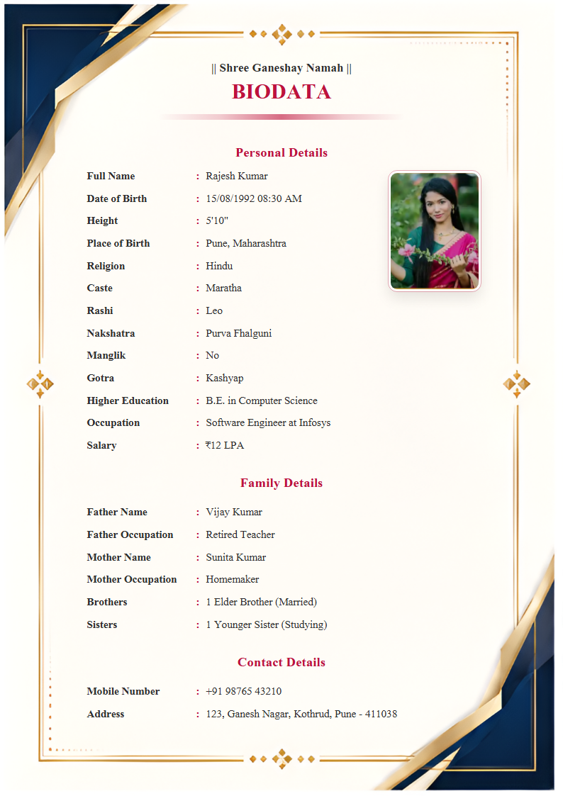 Premium Design 3 English Marriage Biodata Format