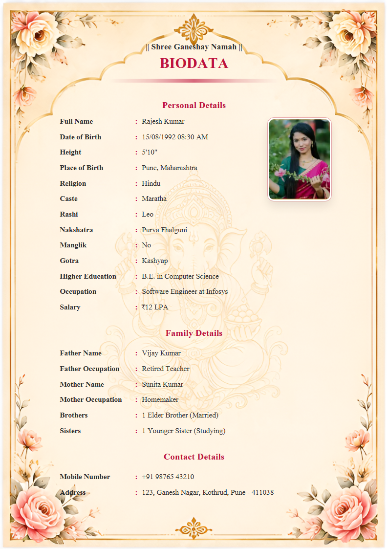 Premium Design 4 English Marriage Biodata Format