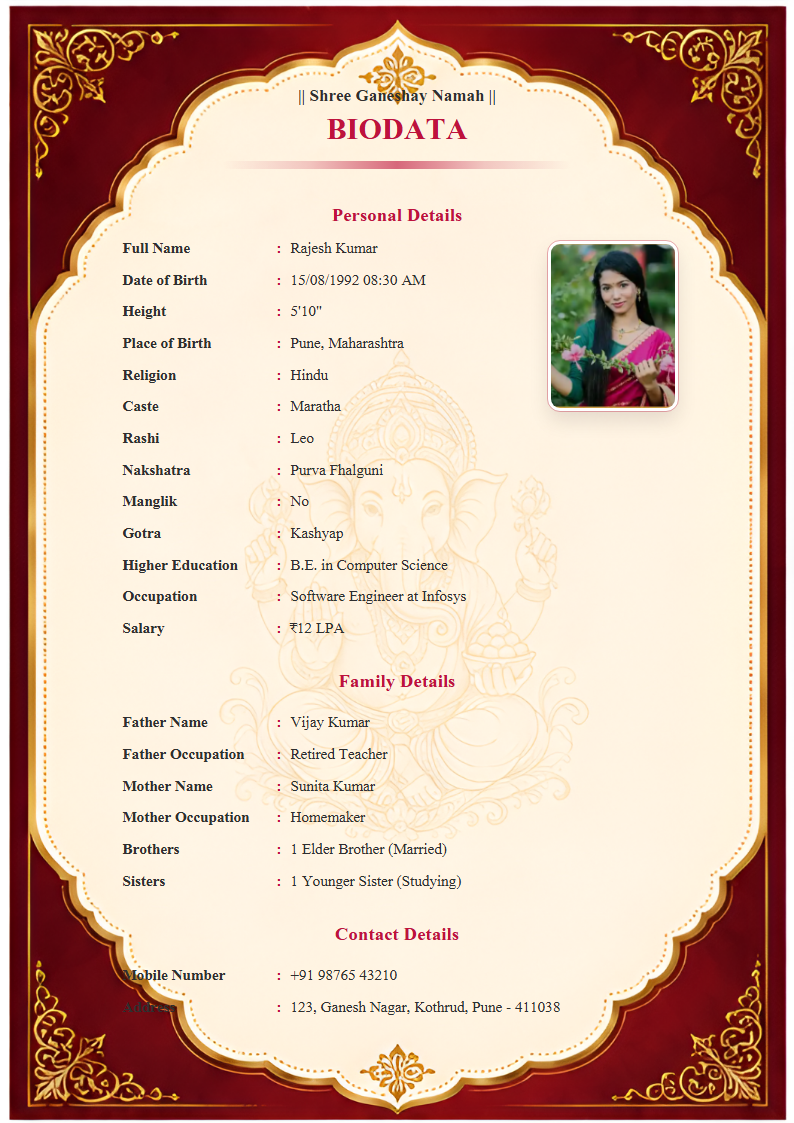 Premium Design 6 English Marriage Biodata Format