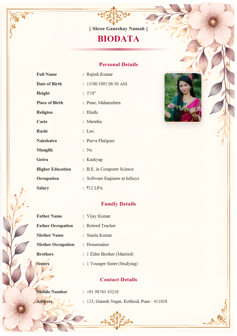 Premium Design 7 English Marriage Biodata Format