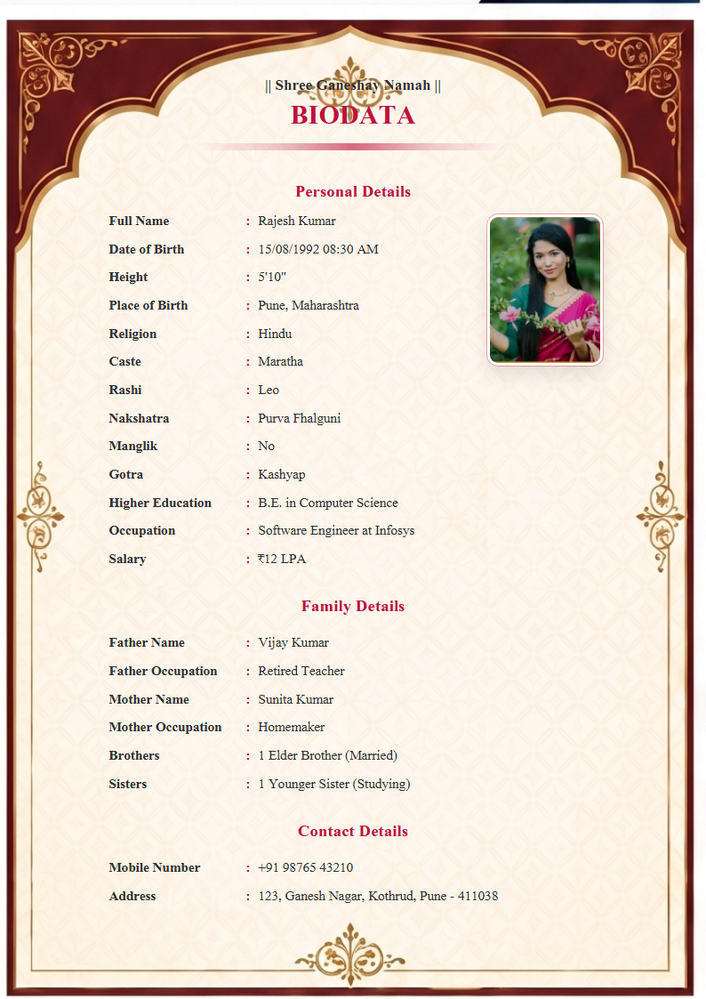 Premium Design 8 English Marriage Biodata Format