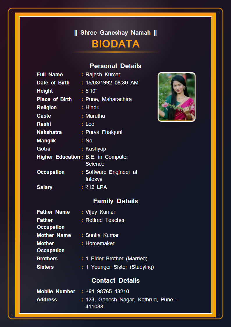 Dark Premium English Marriage Biodata Format