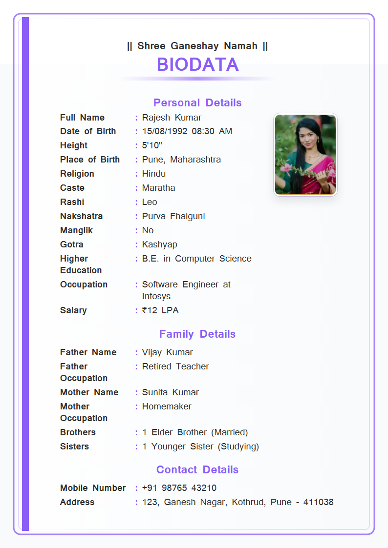 Gradient Modern English Marriage Biodata Format