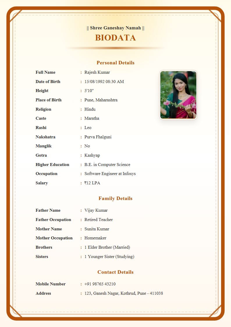 Anand Karaj English Marriage Biodata Format